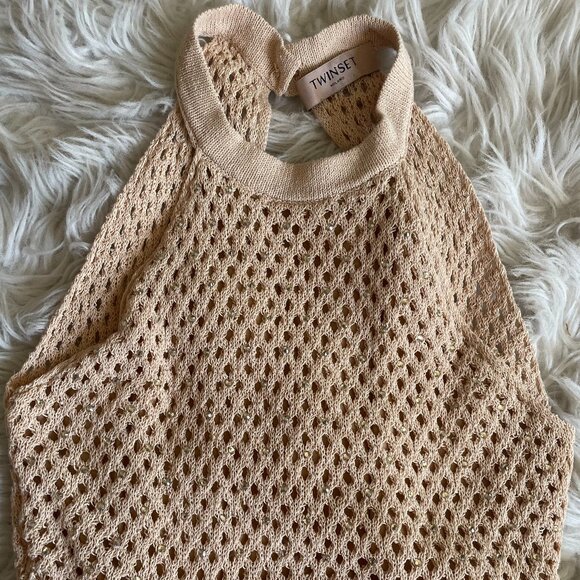 TWINSET Milano Long linen blend mesh dress - Picture 7 of 8